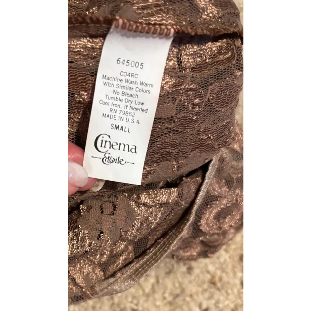 Cinema Etoile Vintage Cocoa Brown Stretch Lace Top Short Sleeve - Image 6