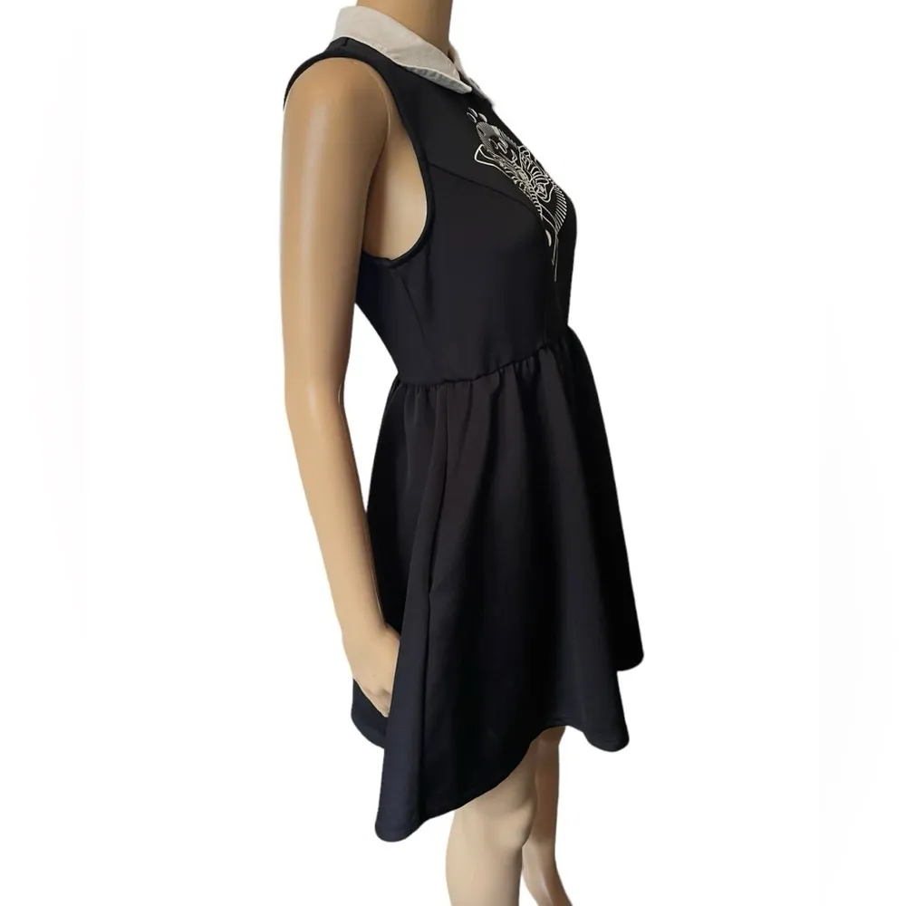 Hot Topic Black White Death's-Head Moth Witchy Goth Magick Collared Mini Dress - Image 3