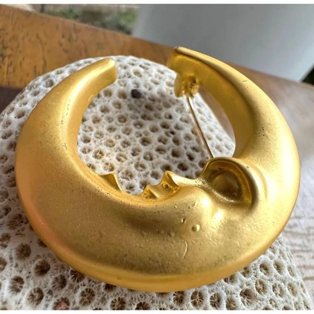Crescent Moon Brooch Pin New Matte Gold Celestial Planet Astrology Ocean… - Image 6