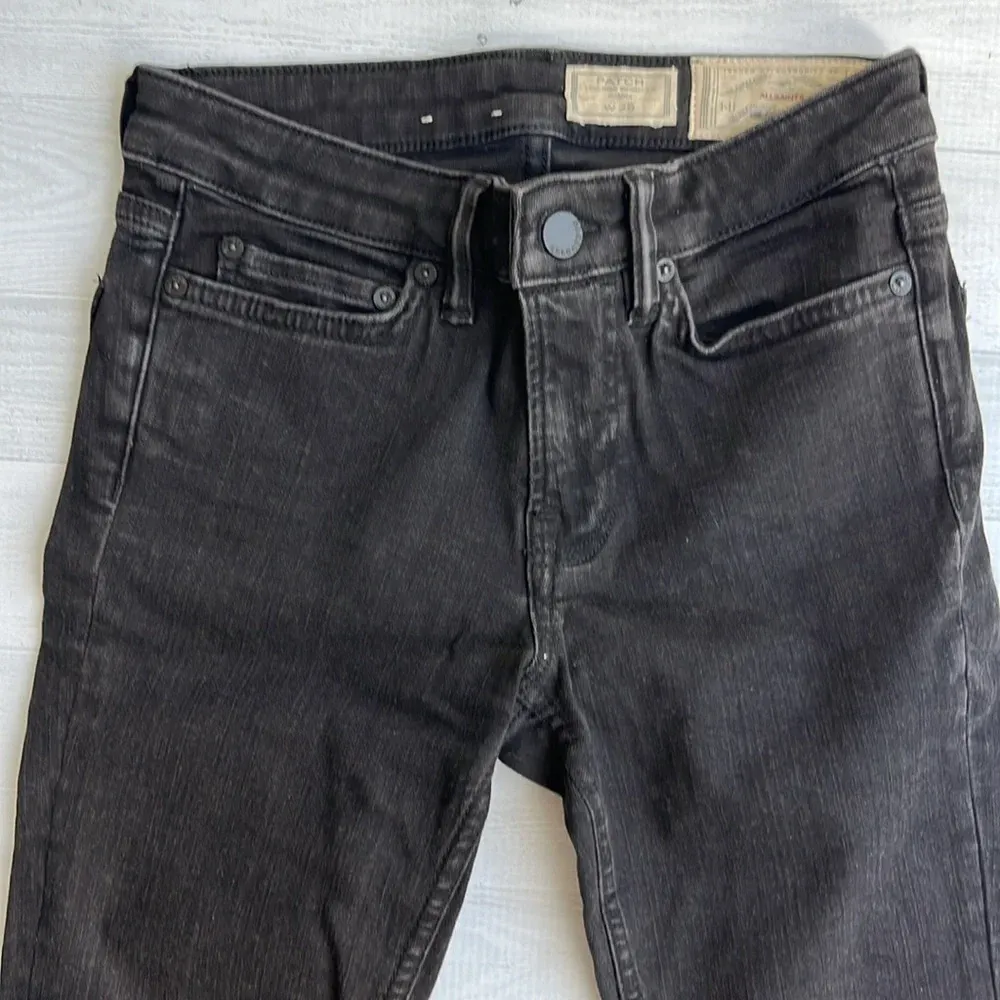 Allsaints Faded Black Skinny Leg Denim with Genuine Leather Patches 25 - Image 4