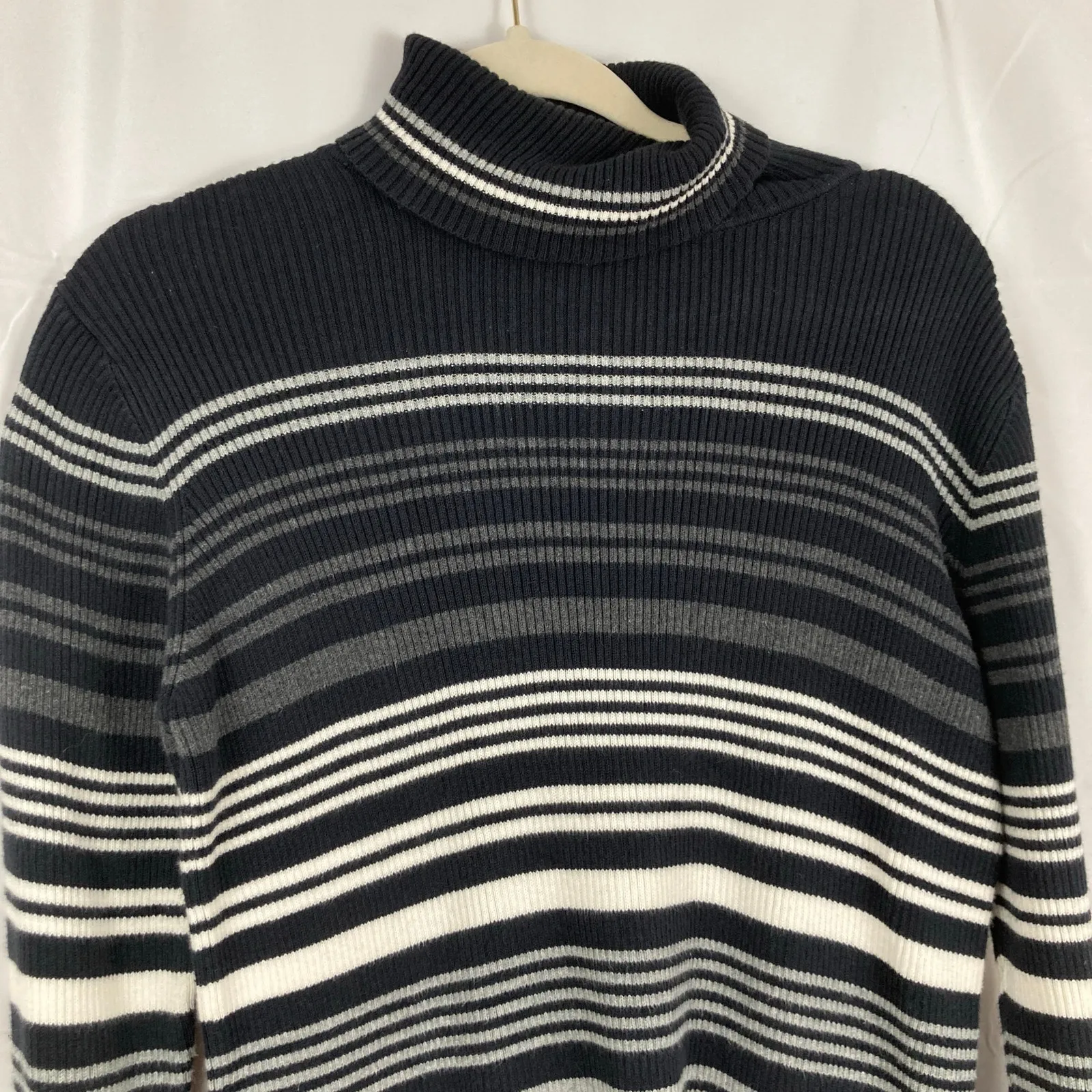 VTG 90s Karen Scott Womens M Black Stripe Ribbed Turtleneck Sweater Grunge Indie - Image 3