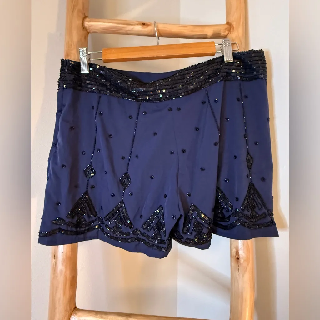 Piece of Cake Navy Blue Sequin Embellished Shorts Large Imported - Image 7