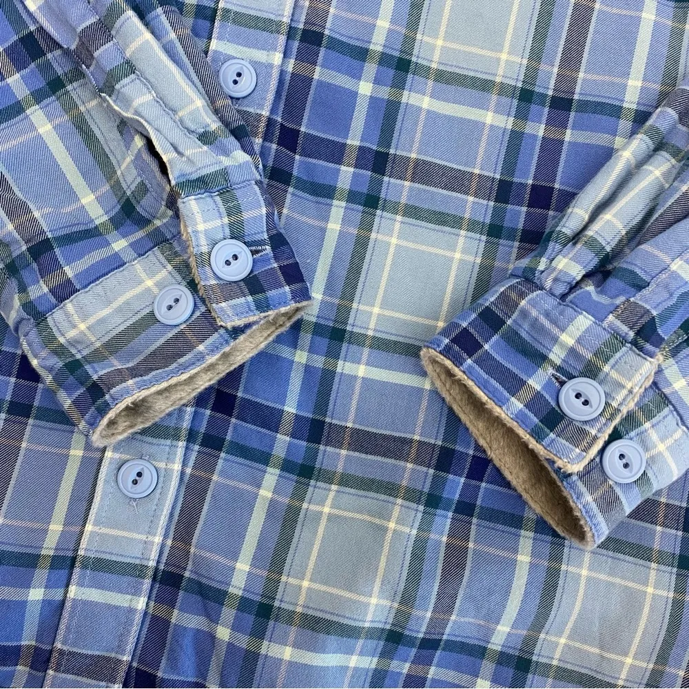 L.L. Bean Fleece-Lined Flannel Shirt Jacket Shacket Snap-Front Plaid Blue - Image 7