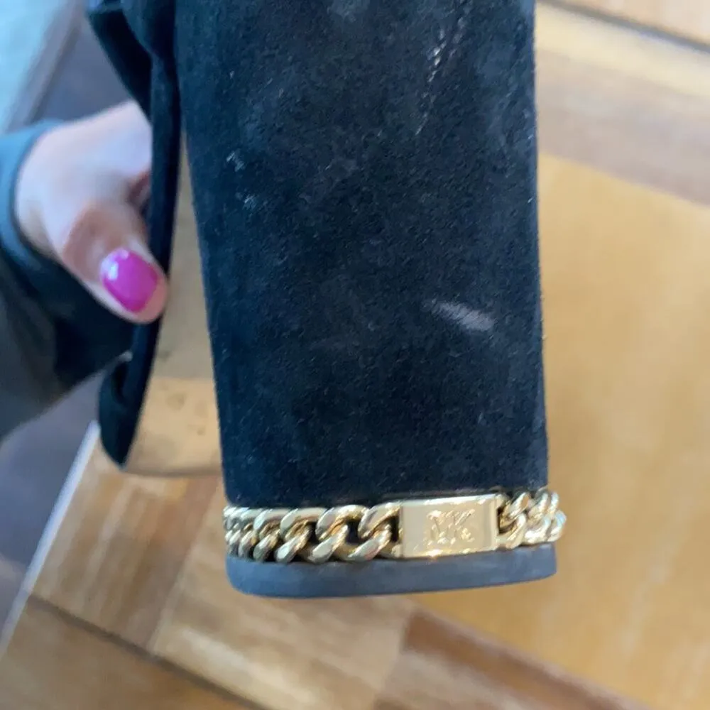 MICHAEL Michael Kors Sabrina block heel suede gold accents open toe sz 9.5 Black - Image 13