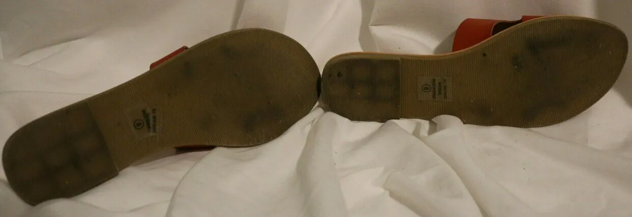 Women's Size 8 SMALL Orange Slide Sandal Vegan Leather Notches 7.5 - Image 6