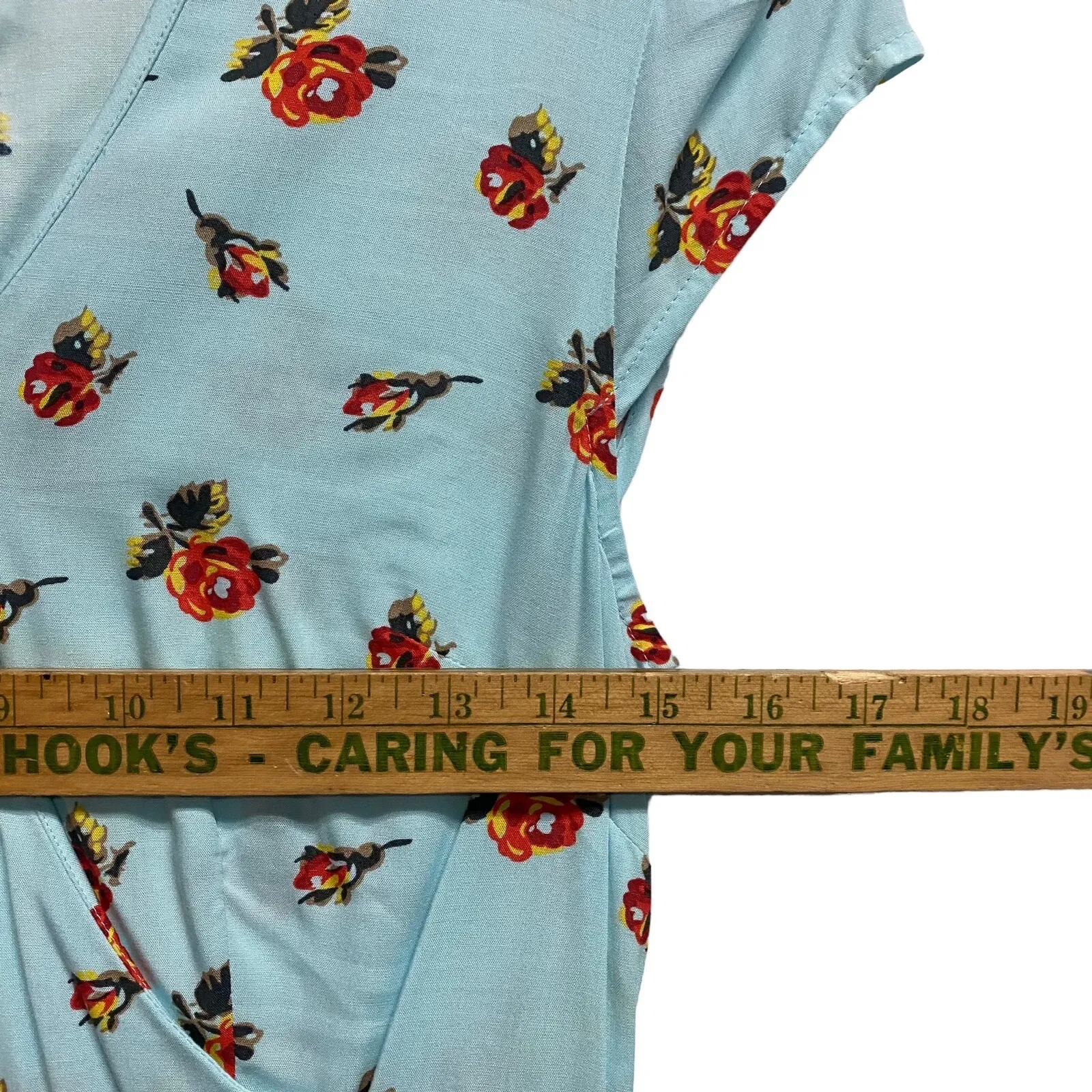 J CREW Mercantile Womens 2 Blue Dainty Floral Faux Wrap Dress Ruffle Cap Sleeve - Image 4