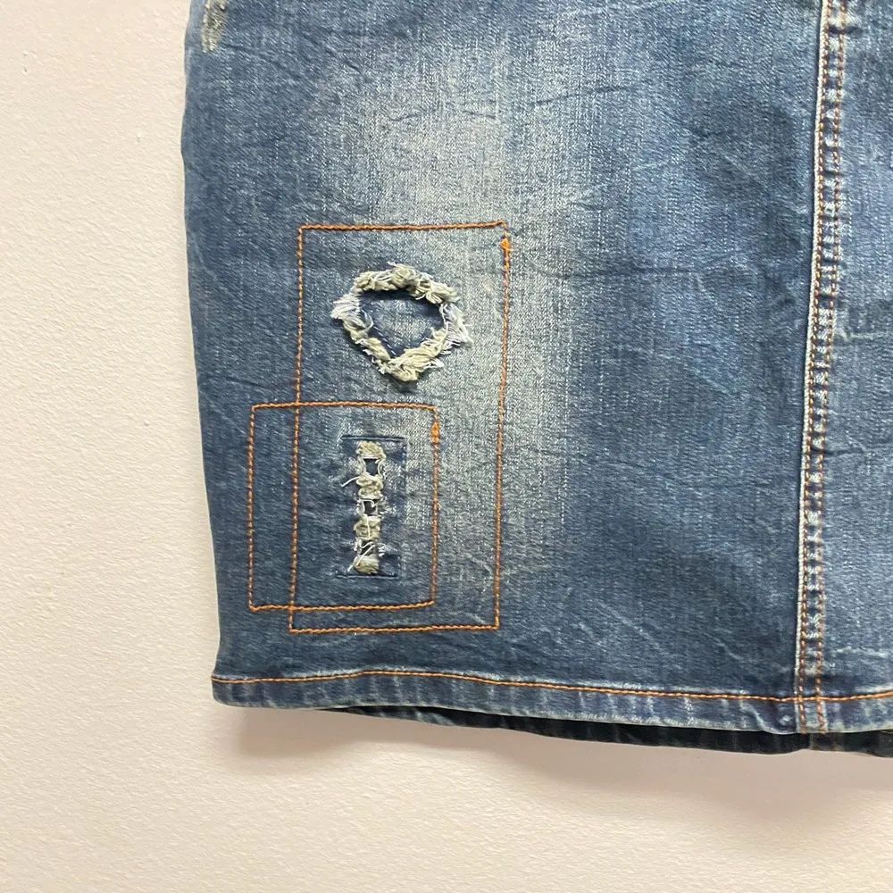 Style 7 Y2k Vintage Denim Mini Skirt Distressed Pockets Blue Women's L Feminine Size L - Image 4