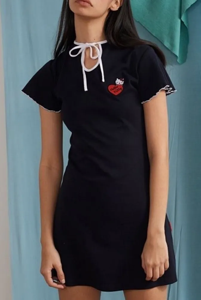 Lazy Oaf Hello Kitty Keyhole Blue Tie Mini Dress Women’s Small - Image 1