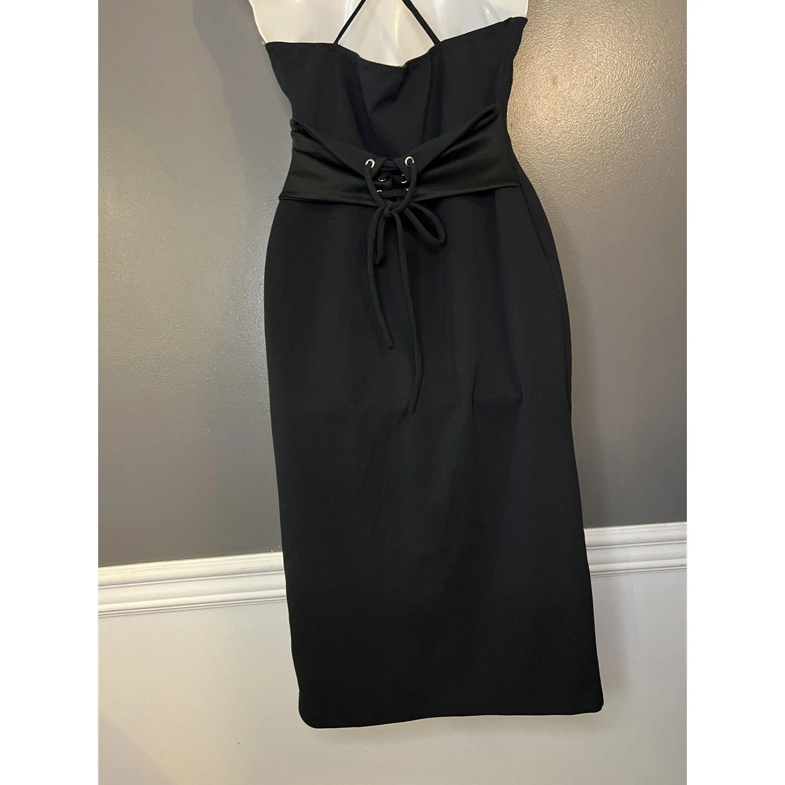 The Vintage Shop Dress Womens Large Black Halter Midi Corset Waist Bodycon - Image 8