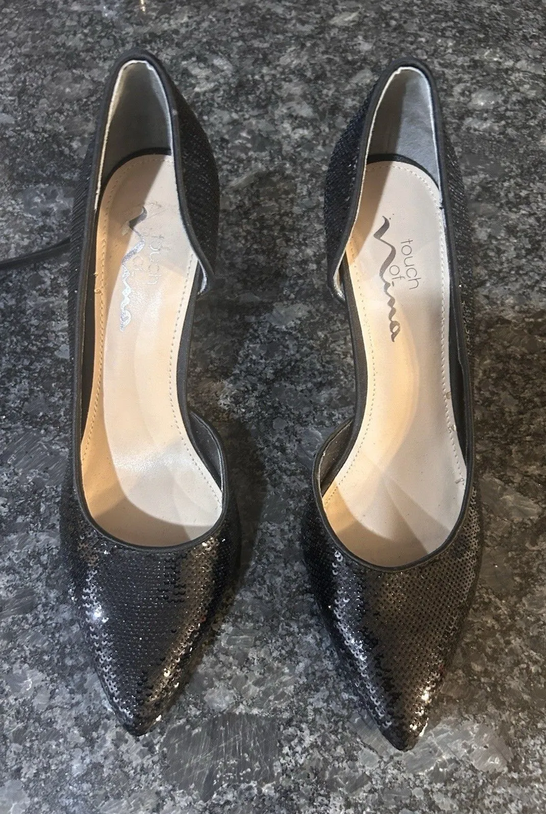 Touch of Nina High Heel Stiletto Sparkle Sequin Black Shoes Size 7.5 Formal - Image 1