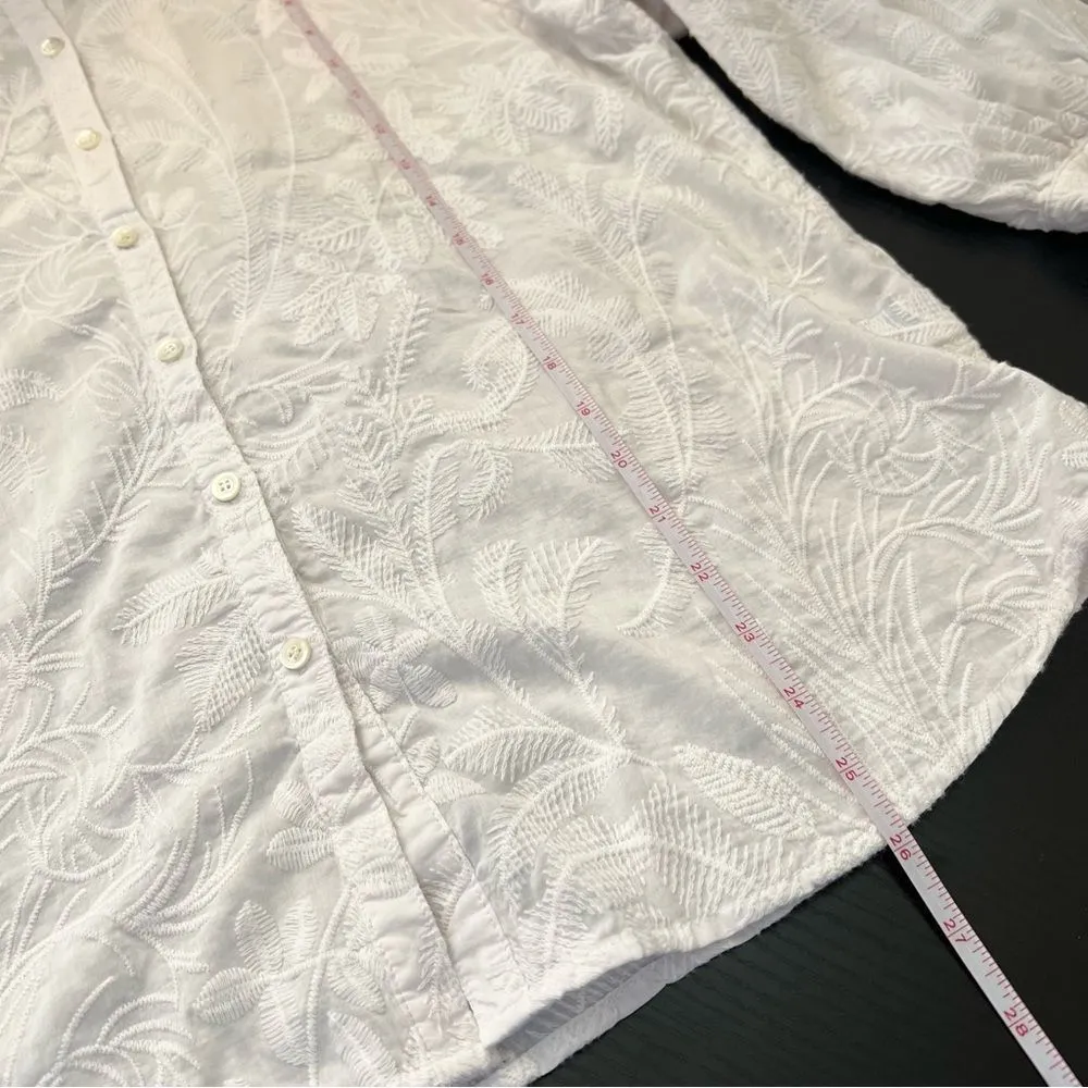 ✨ J. McLaughlin Floral Embroidered Cotton/Silk Blend Top Button Up Large White - Image 12