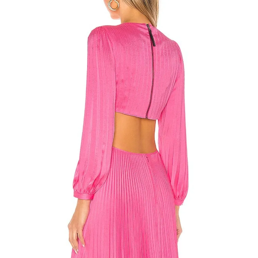 A.L.C. Naples Dress Size 8 Bright Pink Pleated Cutout Open Back Midi - Image 6