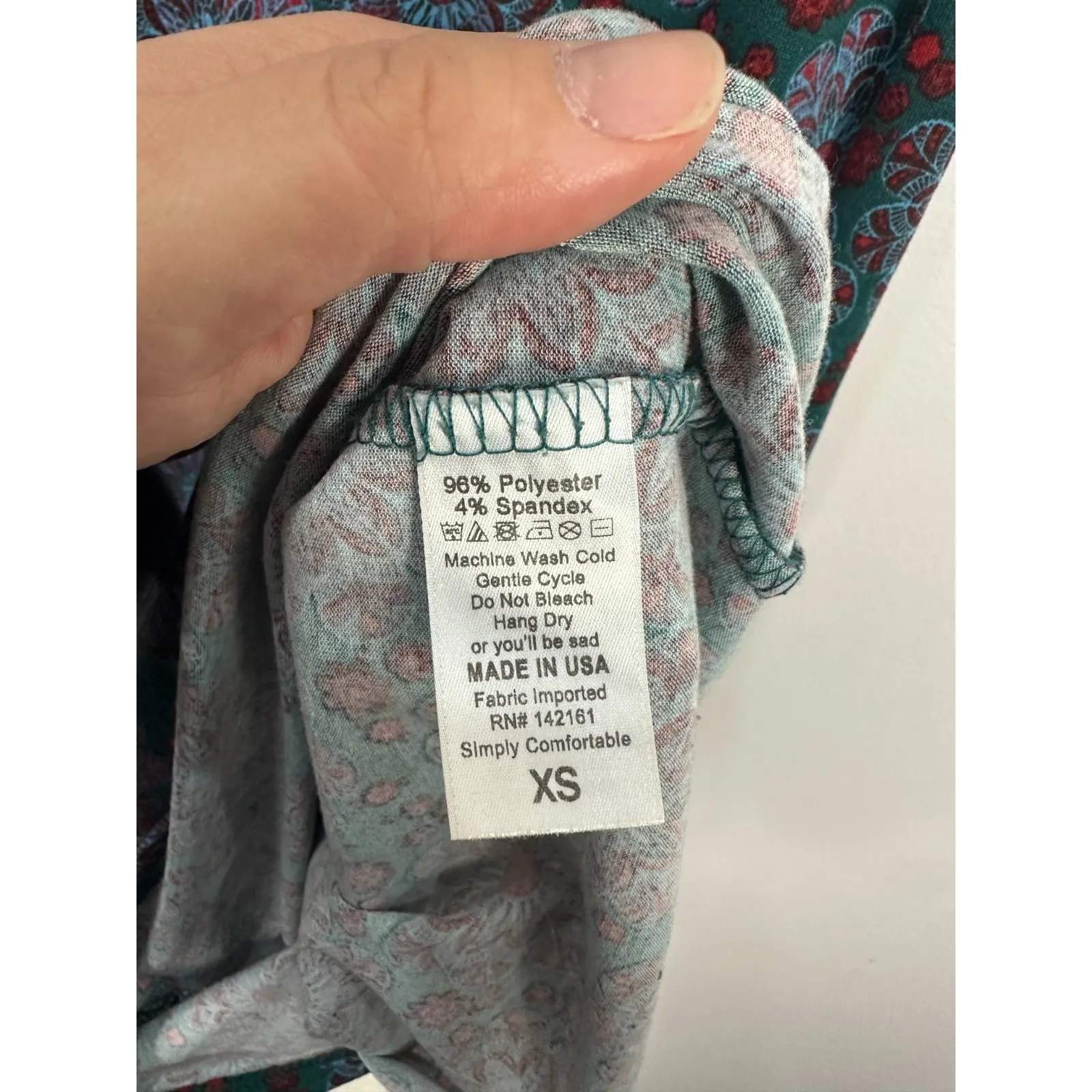 LuLaRoe XS Green Floral Geometric Print Bodycon Dress Made in USA Boho Retro - Image 3