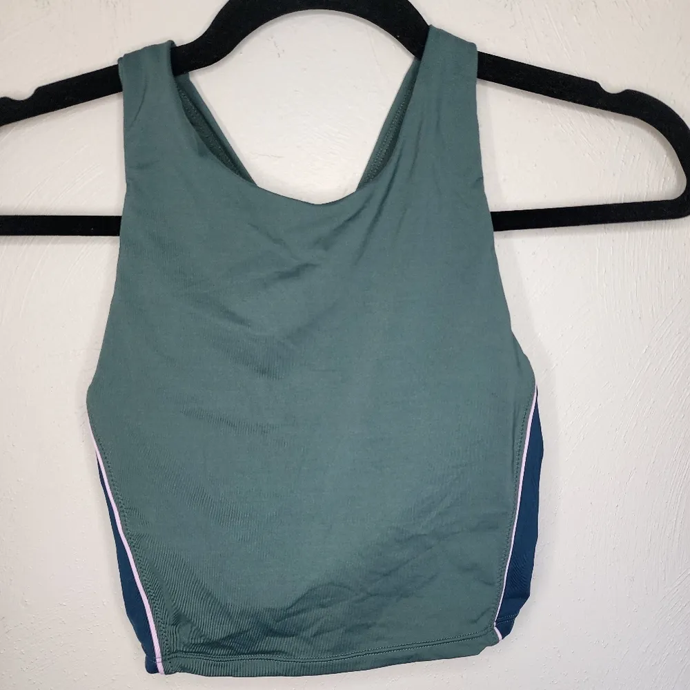 Athleta Colorblock Crop Bikini Top A-CG size XXS Green - Image 3