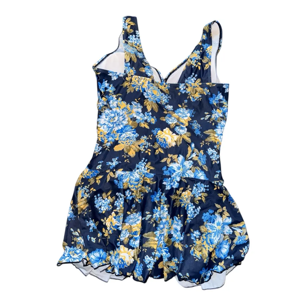 Floral Blue One Piece Swimsuit Size XL - Image 4