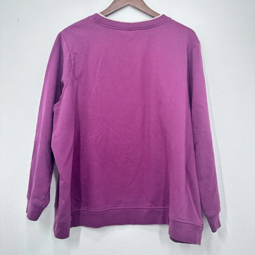 Breckenridge Women Purple Floral Embroidered Double Collar Grannycore Sweater 2X - Image 2