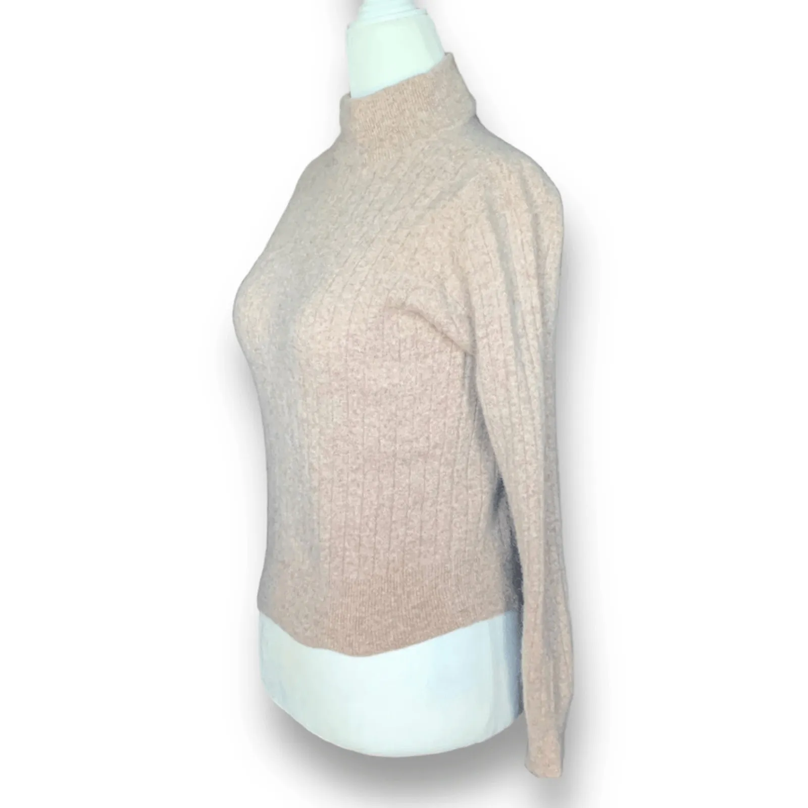 Vintage Bedford Fair Sweater Tan Long Sleeve Mock Neck Cropped Lambswool Angora Size 4 - Image 5