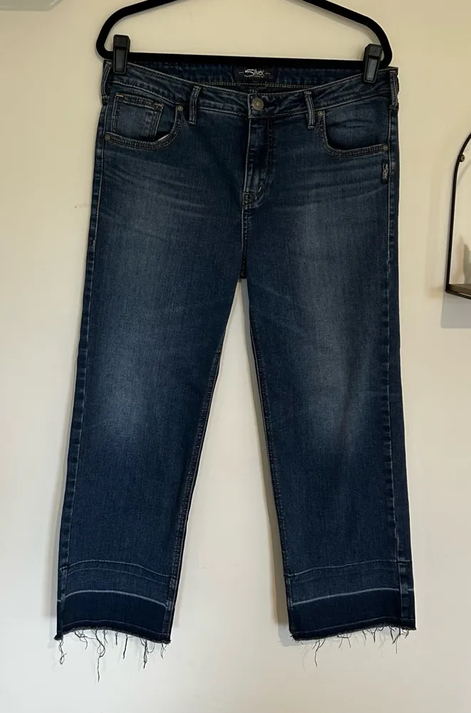 Silver Jeans Co Izzy Wide Leg Crop Raw Hem Denim Blue Jeans Size 33 - Image 1