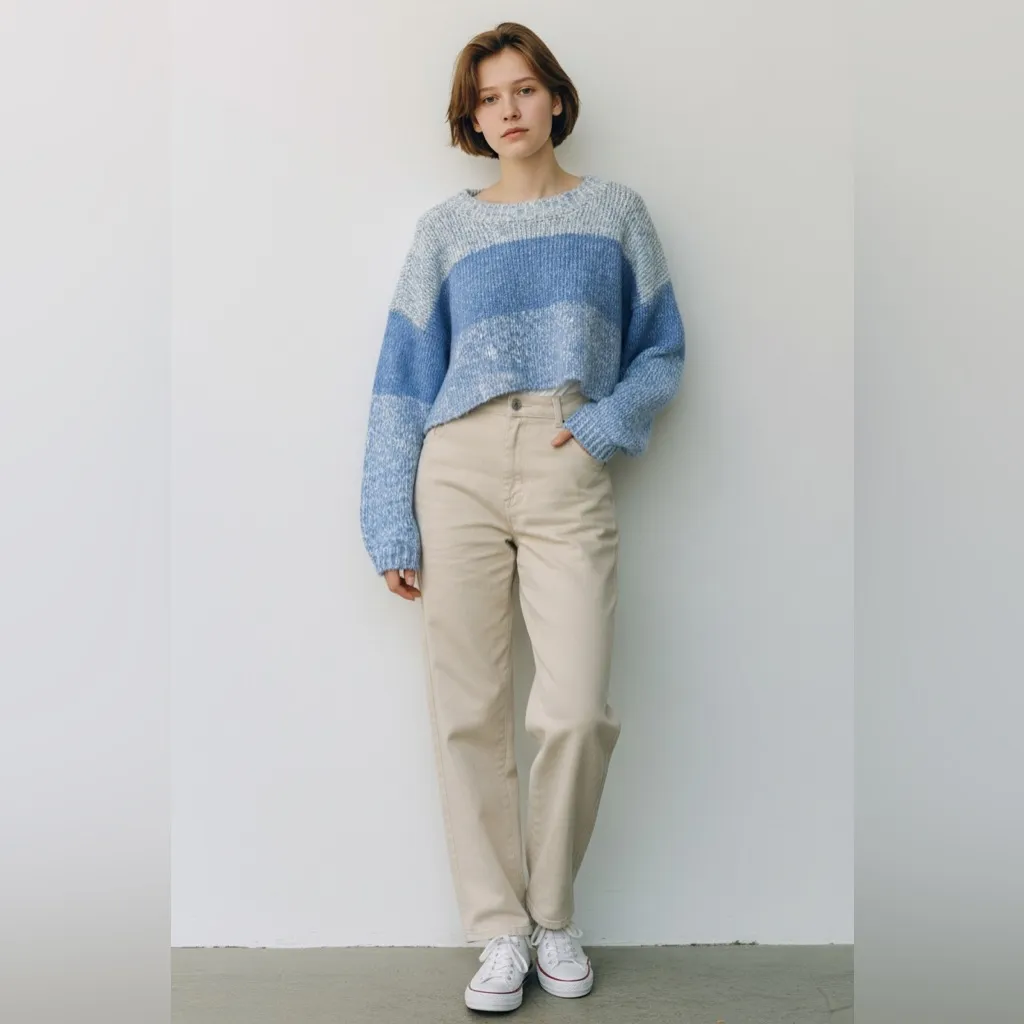 Garage blue and white cropped sweater - Image 3