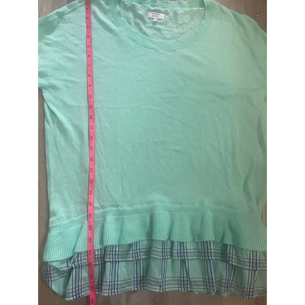 Crown & Ivy Size Large Thin Knit 3/4 Sleeve Shirttail Tiered Ruffle Sweater - Image 5