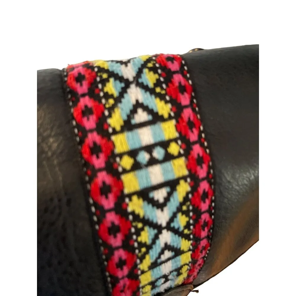 Arizona Jean Co Black Faux Leather Crossbody Bag Fringe / Boho Embroidered M Siz - Image 8