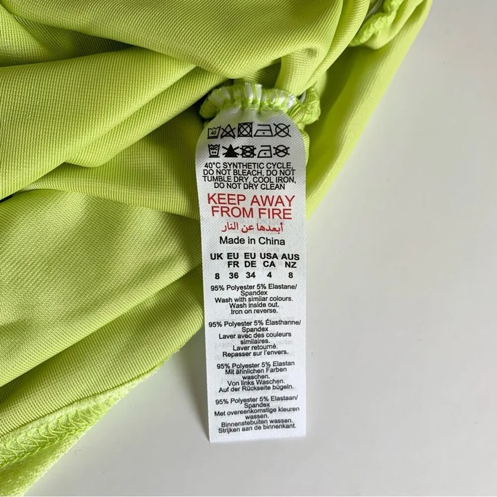 Nasty Gal Lime Green Velvet Ruched Side One Shoulder Bodycon Mini Dress Size 4 - Image 7