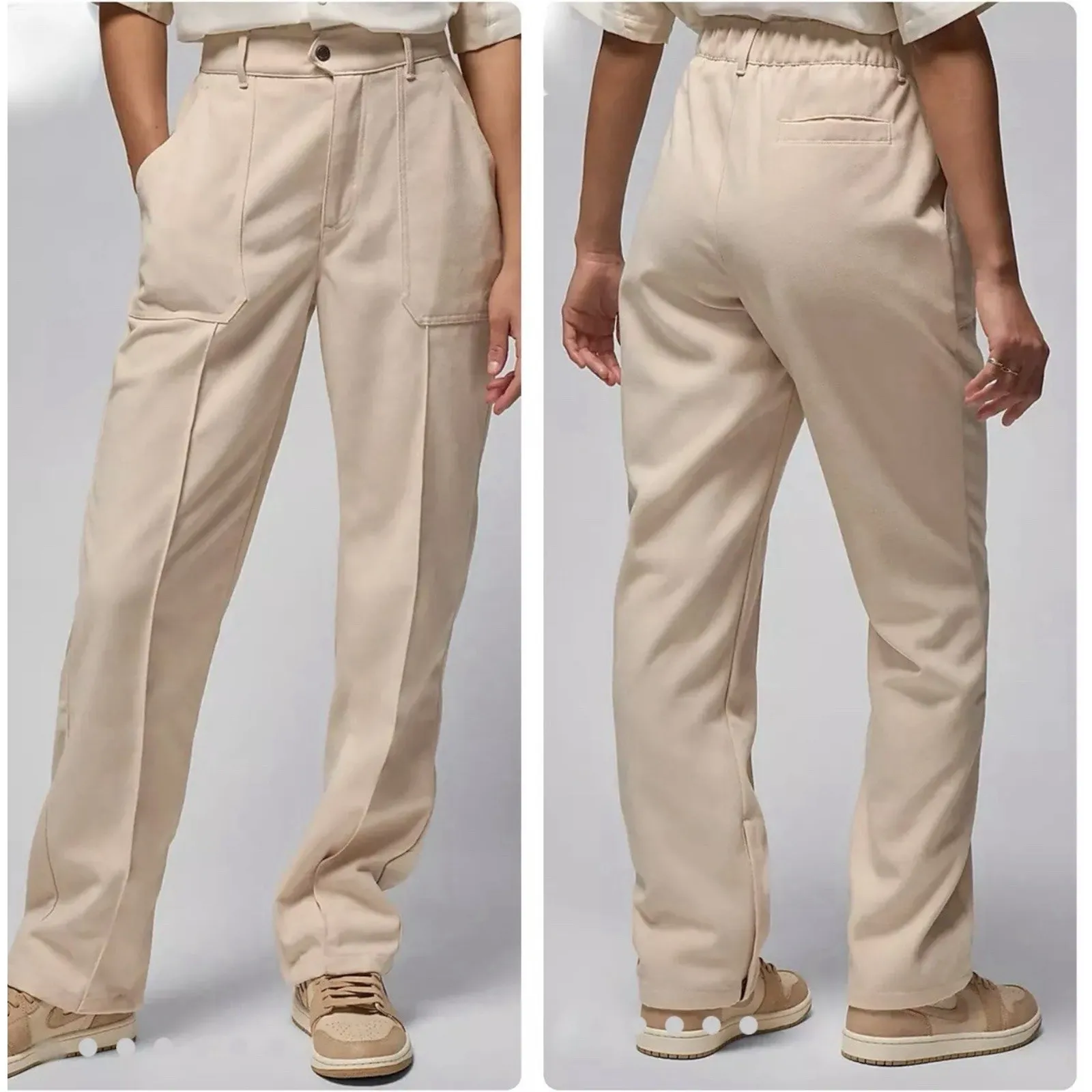 NEW Womens Nike Air Jordan Woven Straight Leg High Rise Light Brown Pant Sz XS - Image 2