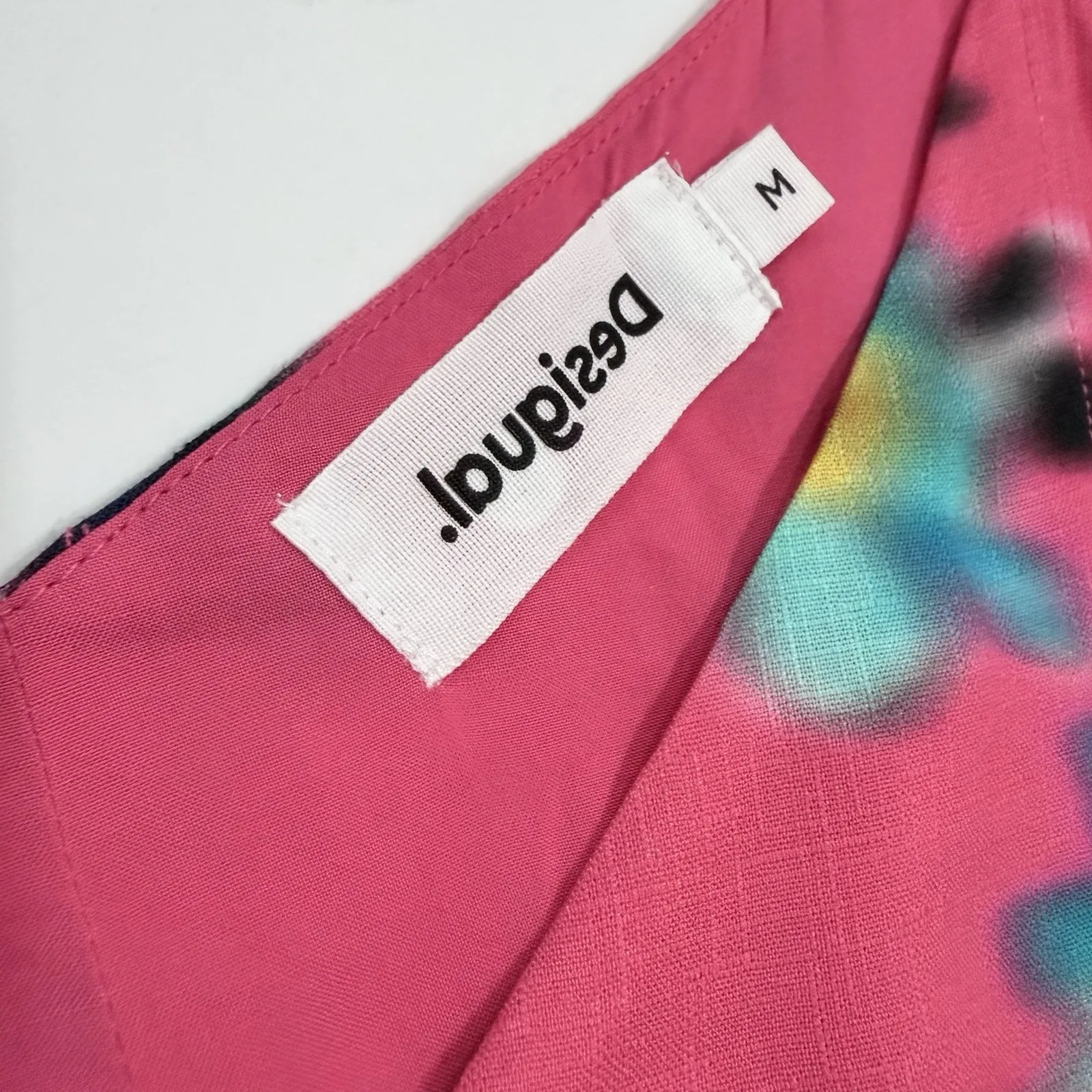 Desigual Floral Top Women M Y2K Boho Off the Shoulder Puff Sleeve Pink V Neck - Image 2