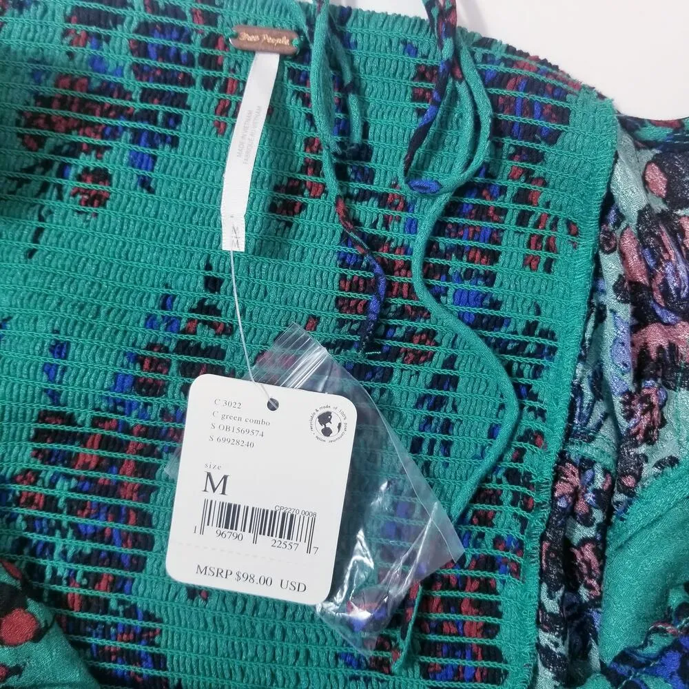 Free People Green Combo Floral Printed Hilary Crop Top Long Sleeves Blouse - Image 3