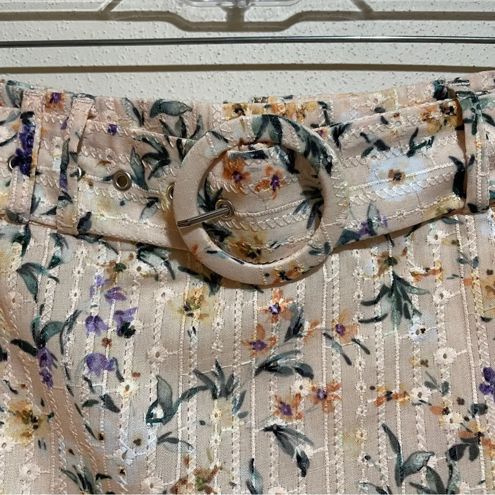 Lovers and Friends Ruffle Eyelet Floral Belted Mini Skirt Peach Pink Size Large - Image 8