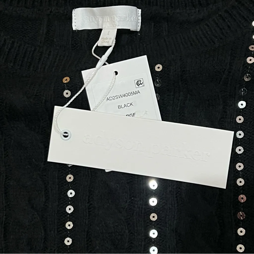 Adyson Parker Black Cable Knit Sequin Striped Sweater Size Large - Image 10