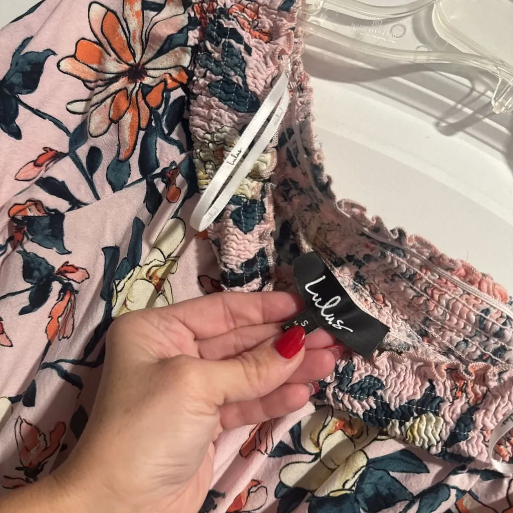 Lulus Hello Darling Blush Pink Floral Off The Shoulder Small - Image 2