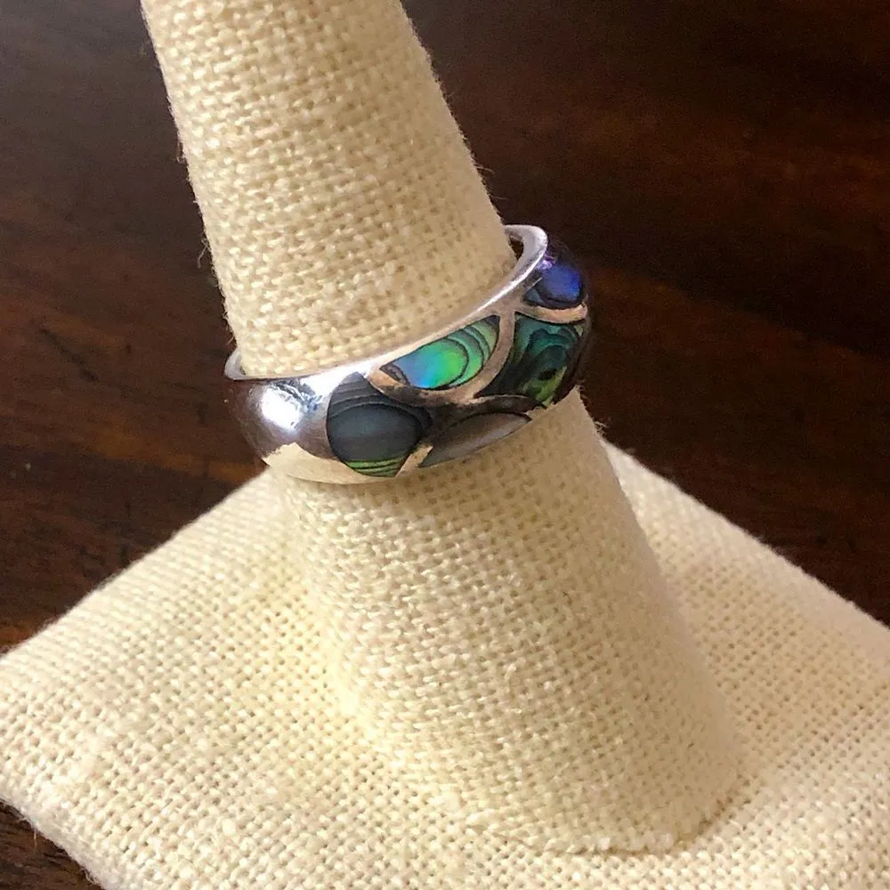 Vintage Sterling Silver Abalone Mosaic Inlay Ring 7 - Image 3