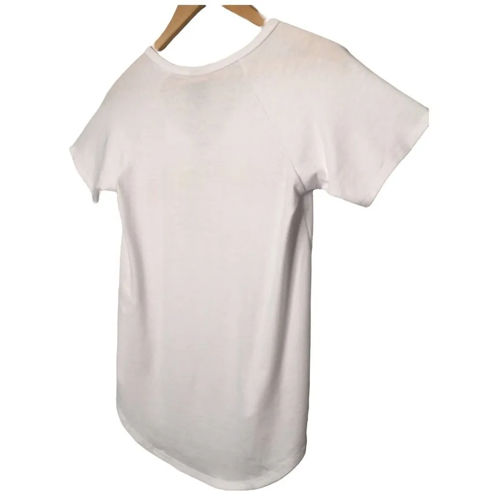 New Bobeau Happiness Rainbow Lettering Split V Neck Tee Shirt Boyfriend White XS - Image 8