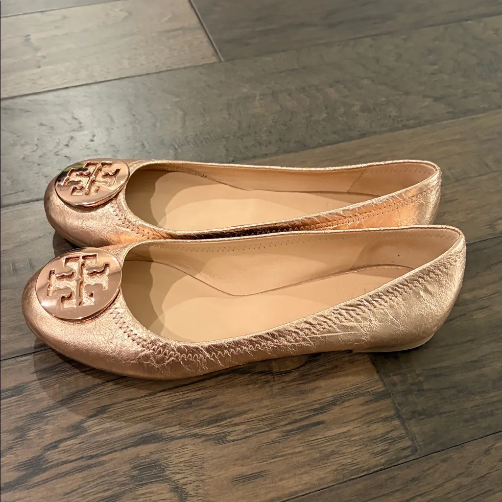 Tory Burch Rose Gold Reva Ballet Flat Sz 7.5 - Image 3