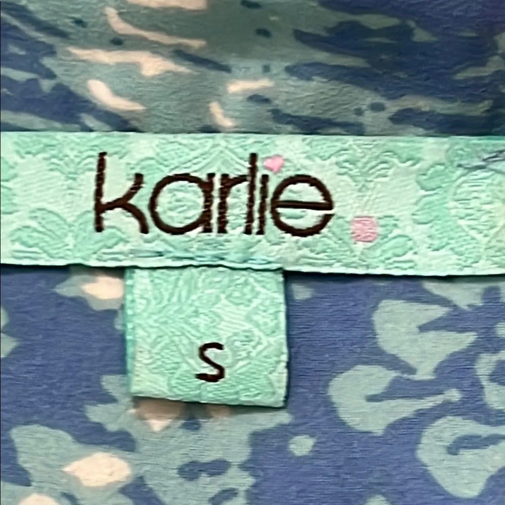 Karlie Blue Mandarin Collar Cuffed Sleeve Blouse - Image 3