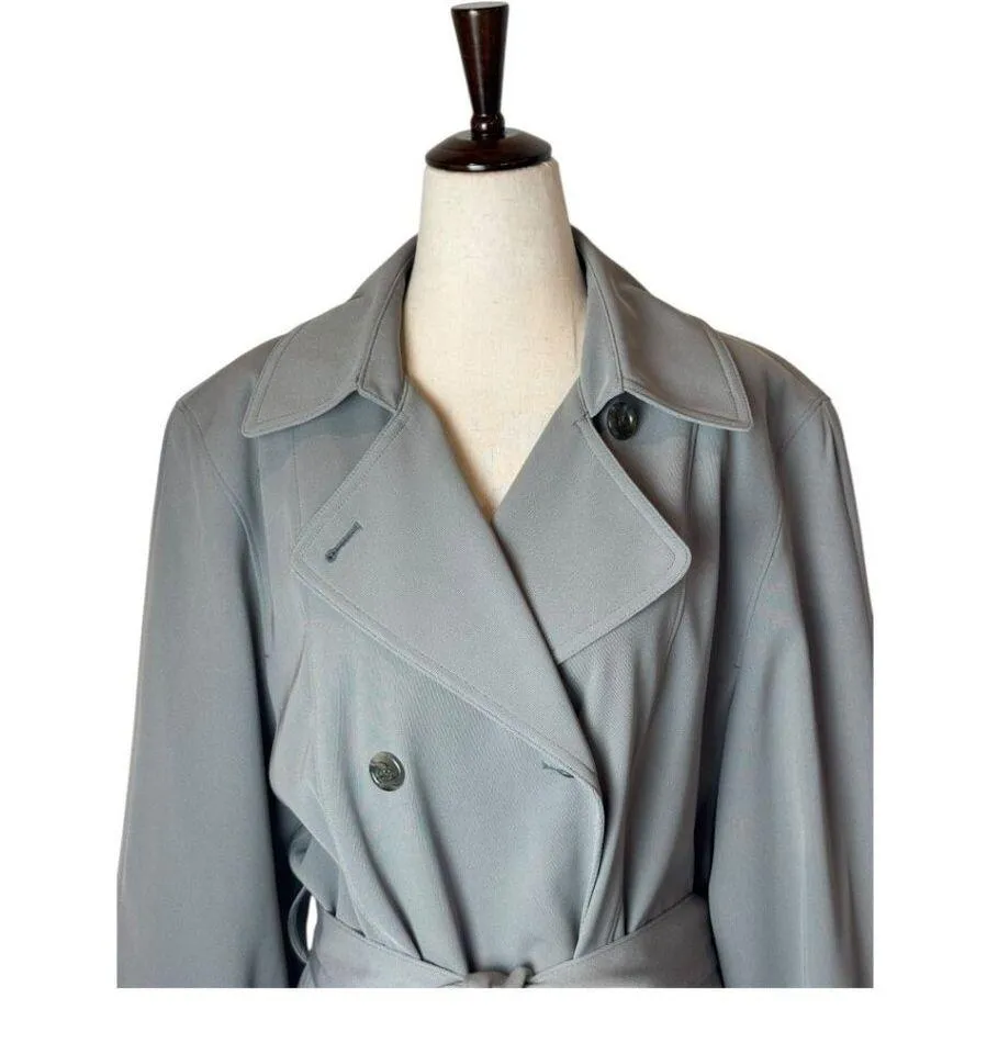 Talbots Coat Women 10 Gray Double Breasted Belted Trench Jacket Outerwear Preppy - Image 3