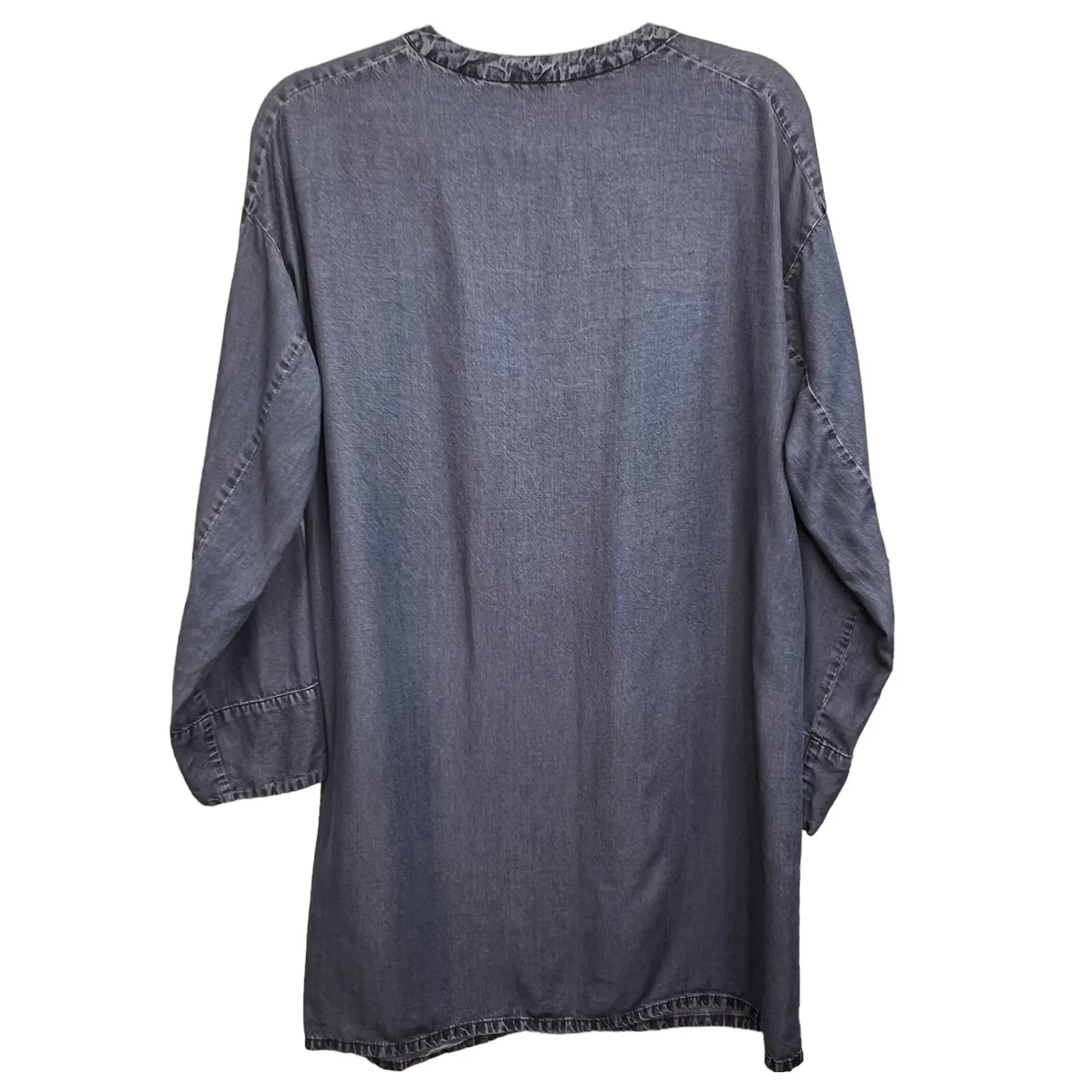 Zara Basic Chambray Shift Dress Gray Blue S Zip Shoulder Minimalist Relaxed Chic - Image 5