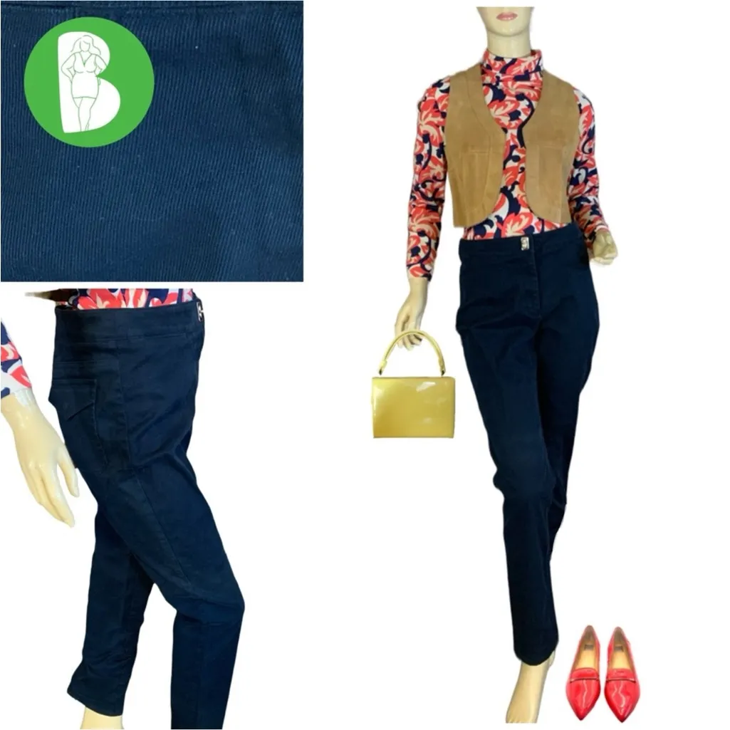 LAUREN RALPH LAUREN Y2K NAVY BLUE THIN CORDUROY BOOT CUT PANTS (6) - Image 2