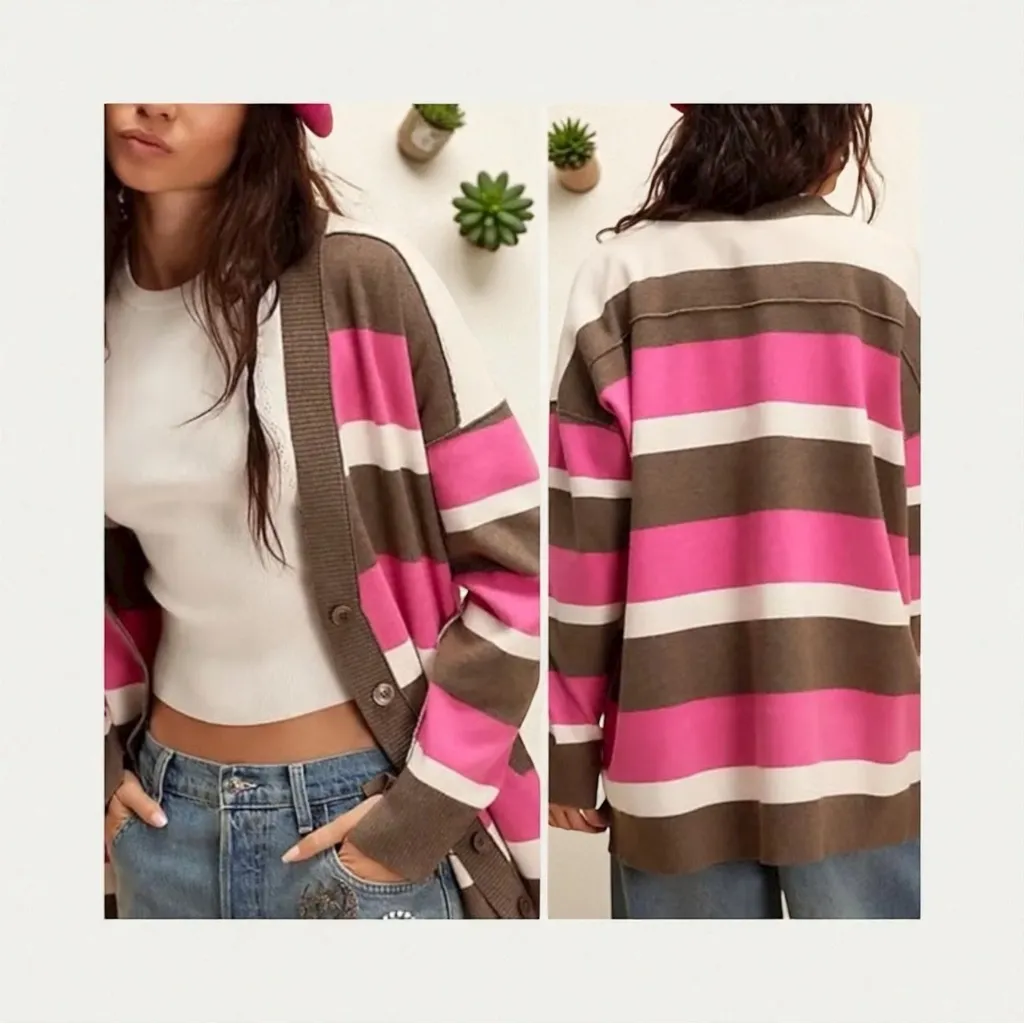 Free People League Of Her Own Striped Cardigan - Aurora Pinecone Combo - Image 7