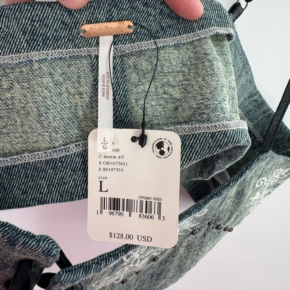 Free People Blue Jeans Embellished Harness Top Size Large NWT - Image 3