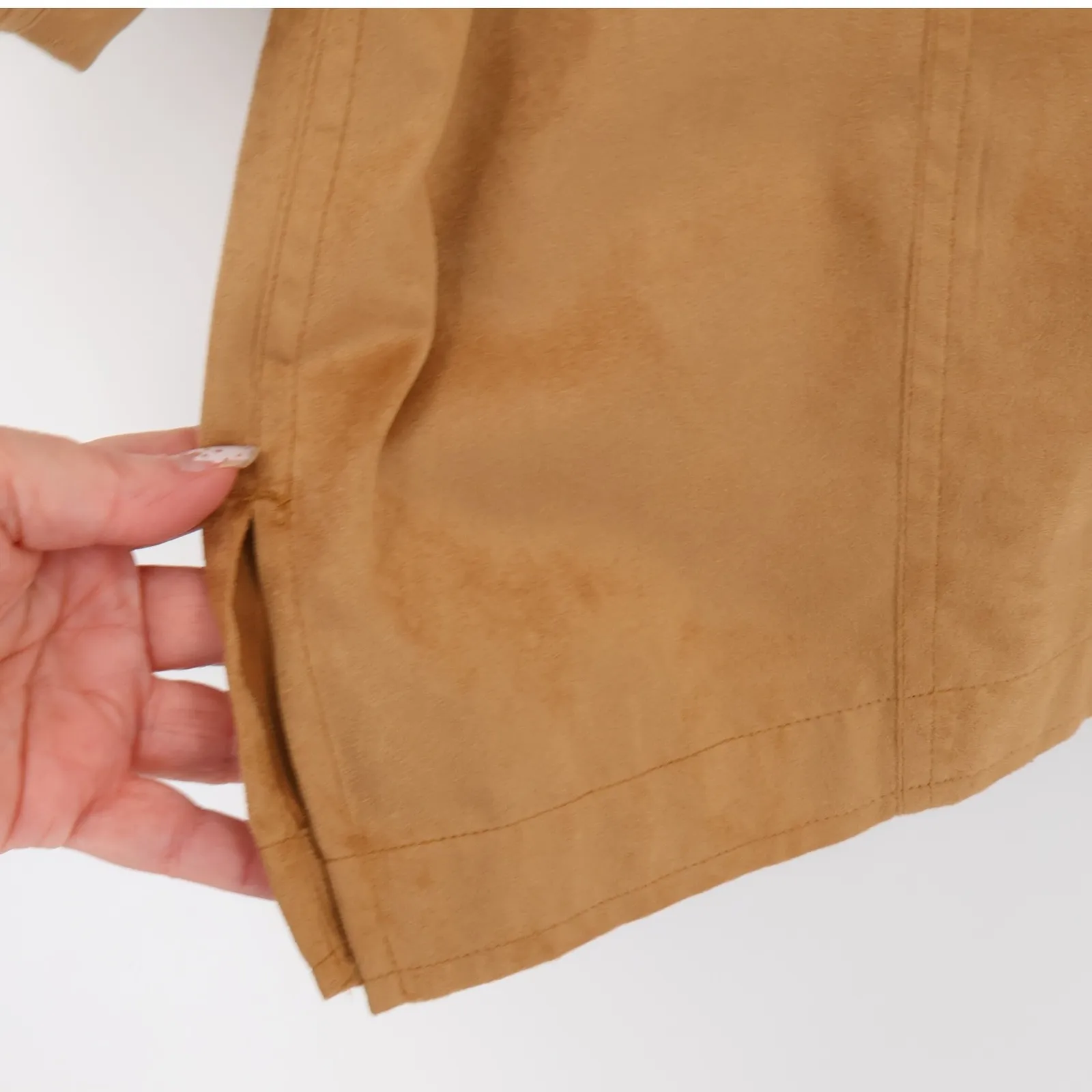 Tan Faux Vegan Suede Utility Shacket Womens Western Closet Staple Retro  Size XL - Image 6