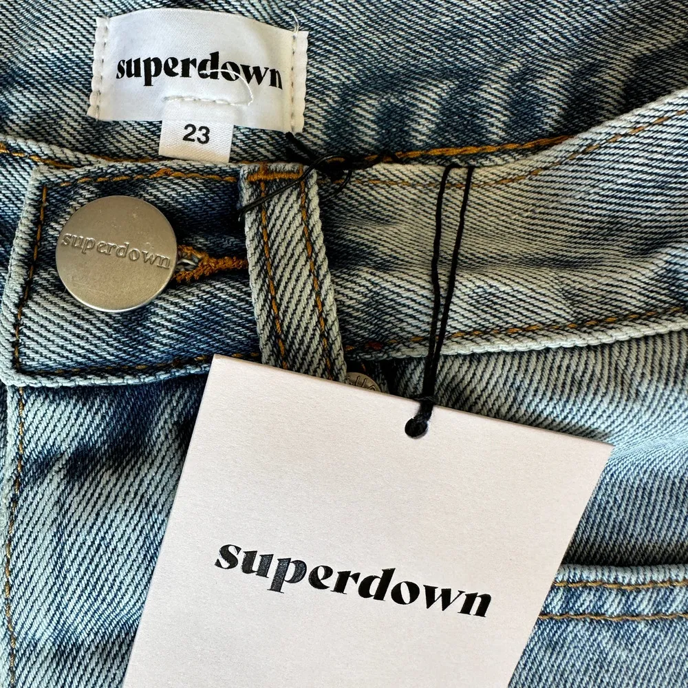 Superdown High Rise Cutoff Jean Shorts Size 23 Light Wash Faded Denim $68 NEW - Image 7