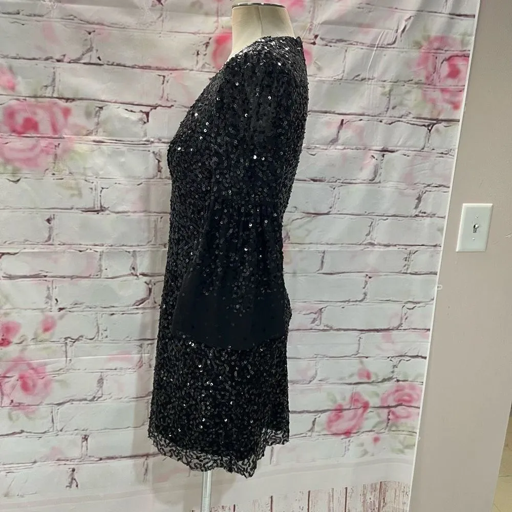 French Connection Women's Cellienne Sequin Bell Sleeve Laced Mini Black Dress 4 - Image 9