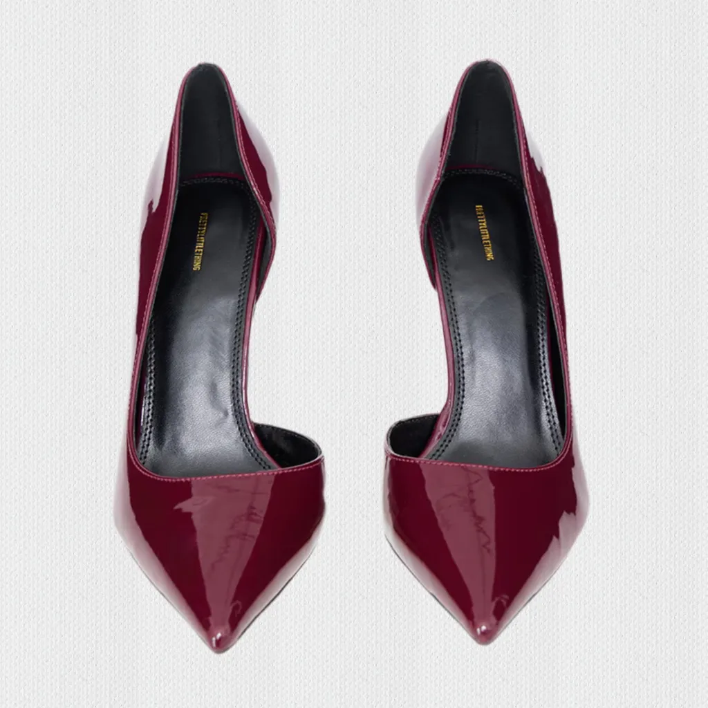 NWT PRETTYLITTLETHING BURGUNDY POINT TOE CURVED CUT OUT HIGH HEEL COURTS Sz 7 - Image 3