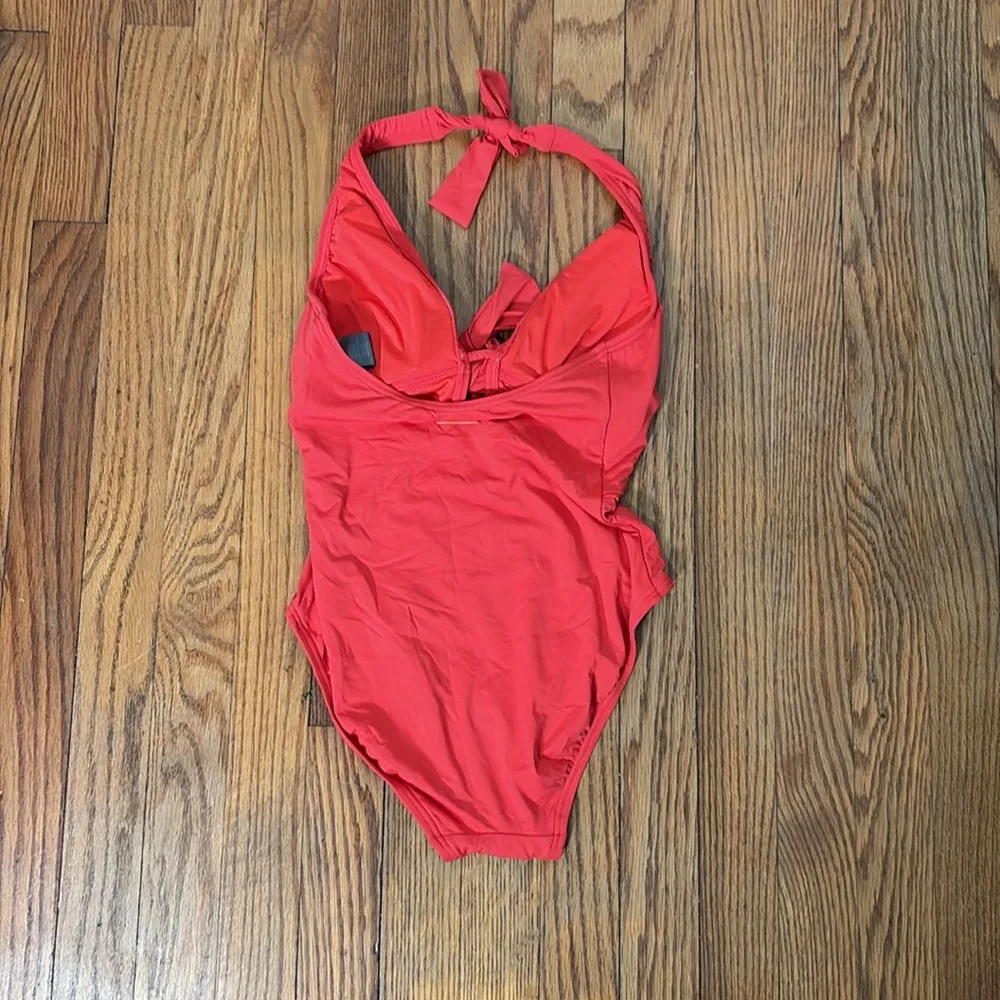 NWOT Vince Camuto‎ One Piece Swimsuit Orange/Poppy Knot Front Tie Halter size 4 - Image 3