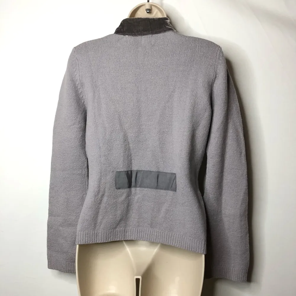 HWR taupe merino wool and cricked velvet button up sweater M C6 - Image 5