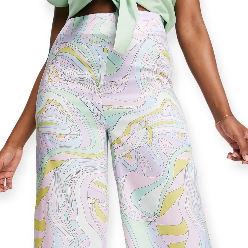 Asos Design Satin Clean Flare Pants in Paisley Print - Image 2
