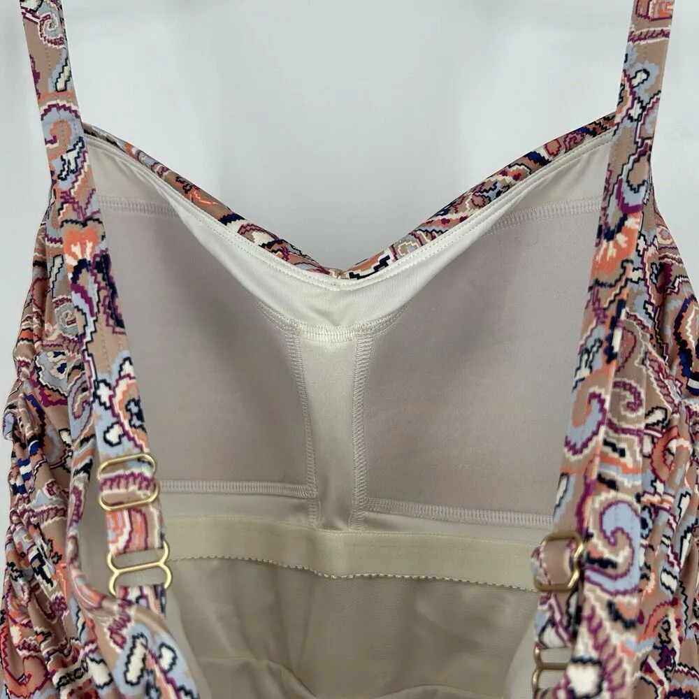 Lands End Pink Paisley One Piece Swimsuit Tummy Control Shirred UPF 50 S… Size 10 - Image 8
