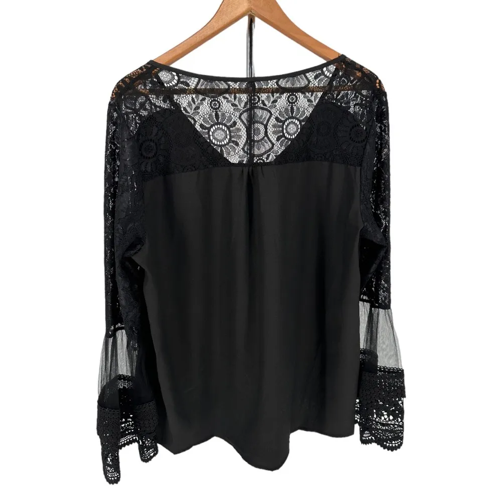 Sonja by Sonja Morgan Fiona Flare Statement Sleeve Lace Trim Top size XL Black - Image 9